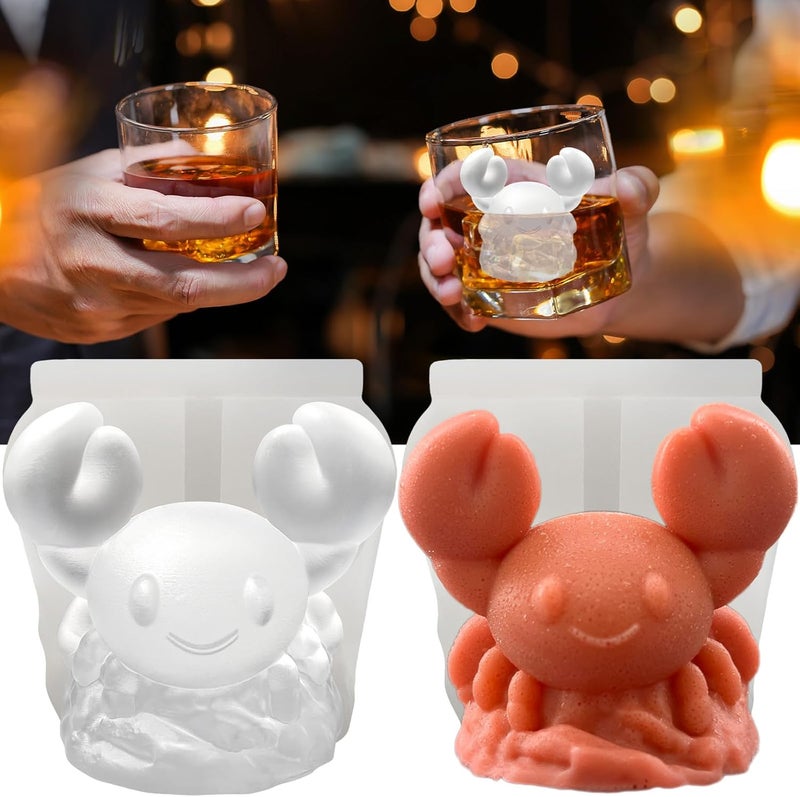 SIUPER 3D Crab Ice Cube Silicone Molds Tray for Whiskey, Cocktail, Drink, Bar; Rich Details. Fun Animal Mold for DIY Craft Taba Squishy Chocolate Soap Candle Resin Gift for Women Girls Boys; 2 Pack - Image 1